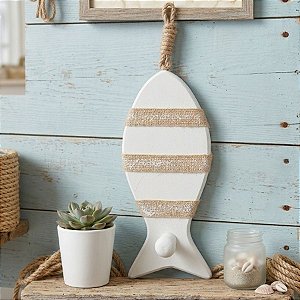 Enfeite Decorativo Para Pendurar - Peixe - Branco - 23,5x7cm - 1 unidade - Rizzo