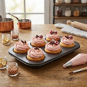 Forma Antiaderente para CupCake - 6 Cavidades - Cinza Chumbo - 1 unidade - Rizzo