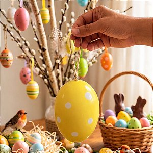 Enfeite Para Pendurar de Páscoa - Ovo de Páscoa - Amarelo - 12cm - 1 unidade - FlorArte - Rizzo