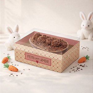 Caixa Para Meio Ovo 350g Com Colher - Feito Com Amor - Marrom - 6 unidades - Cromus - Rizzo