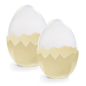 Ovo Acrílico Transparente Base Marfim - P 11cm x 8cm - Cromus Páscoa - Rizzo Embalagens