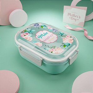 Marmita Azul com Garfo e Colher e Divisória de 3 Partes - Mãe Melhor Amiga - 15,8x22cm - 1 unidade - Rizzo