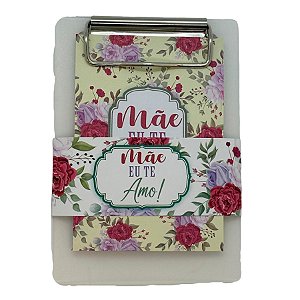 Bloco de Anotações Amarelo com Prancheta - Mãe Eu Te Amo - 9,5x13,5cm - 1 unidade - Rizzo