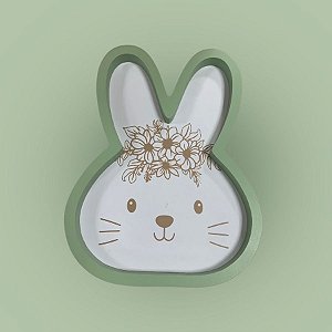 Bandeja Decorativa de Páscoa em MDF - Coelho Flores - Verde - 18x2x23cm - 1 unidade - Rizzo