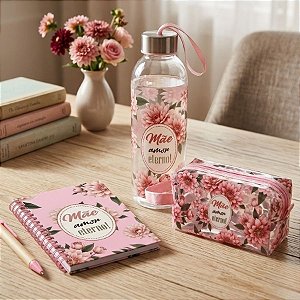 Kit Presenteável Bloco de Anotações com Caneta, Garrafa com Alça e Nécessaire - Mãe Amor Eterno - 1 unidade - Rizzo
