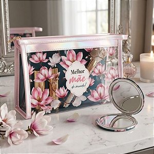 Kit Presenteável Mini Espelho Portátil e Nécessaire - Melhor Mãe do Mundo - 1 unidade - Rizzo