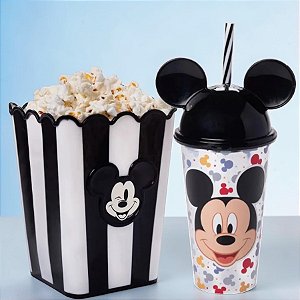 Kit Cinema - Balde de Pipoca e Copo com Orelha e Canudo - Mickey Mouse - Disney Original - 1 unidade - Plasútil - Rizzo