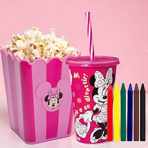 Kit Cinema - Balde de Pipoca e Copo de Colorir com Giz - Minnie Mouse - 1 unidade - Rizzo