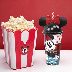 Kit Cinema - Balde de Pipoca e Copo com Canudo - Minnie Red - Disney Original - 1 unidade - Plasútil - Rizzo