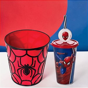 Kit Cinema - Balde de Pipoca e Copo com Canudo - Homem Aranha - Disney Original - 1 unidade - Plasútil - Rizzo