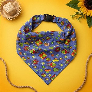 Lenço Caipira M - Festa Junina - Azul Claro com Decorativos Juninos - 1 unidade - Rizzo