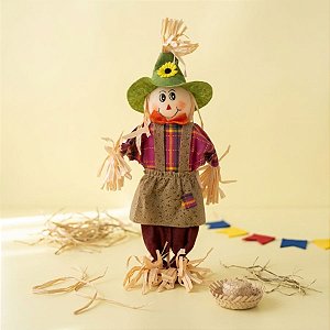 Enfeite Decorativo De Festa Junina Espantalho Com Base - Roupa Xadrez - 36cm - 1 unidade - Rizzo