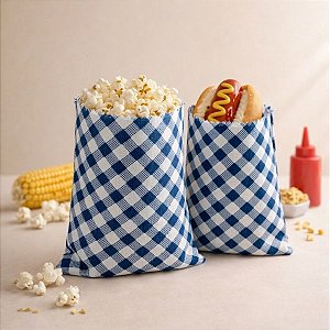 Saquinho para Pipoca e Hot Dog Chita Xadrez - Azul Marinho - 15,5x11cm - 5 unidades - Rizzo
