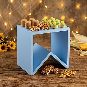 Suporte para Doces em Madeira Bandeirinha Rústico De Festa Junina - Azul Bebê - 15,5x16cm  - 1 unidade - Rizzo