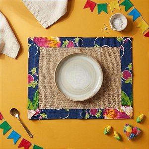 Jogo Americano Junino de Juta - Chita Azul - 46cm - 1 unidade - Rizzo