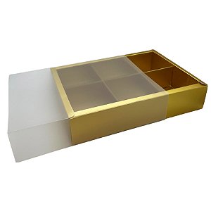 Caixa Pão de Mel Retangular com Tampa Luva - 6 cavidades - Dourada - 24x17x5cm - 1 unidade - Rizzo