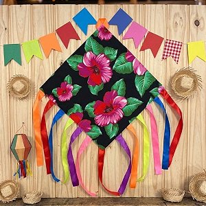 Enfeite Decorativo para Pendurar de Festa Junina - Pipa de Tecido Chita - Preta - 45cm - 1 unidade - Rizzo
