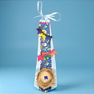 Gravata de Festa Junina - Azul Claro - Estampa Sortida - 7,5x28cm - 1 unidade - Rizzo