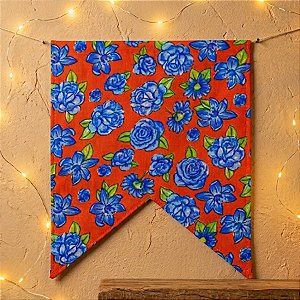 Bandeirola Decorativa Chita - Laranja e Flores Azuis - 45x70cm - 1 unidade - Rizzo