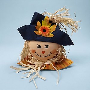 Espantalho Decorativo Para Festa Junina - Cabeça Toca Azul e Gola Amarela - 16x22x5cm - 1 unidade - Rizzo