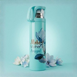 Garrafa Térmica Decorada - Ciano - Mãe Melhor Amiga - 470ml  - 1 unidade - Rizzo