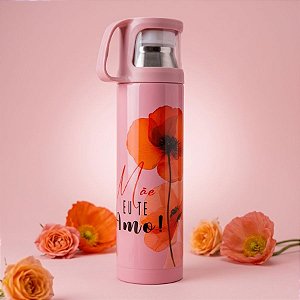 Garrafa Térmica Decorada - Rosa - Mãe Te Amo - 470ml  - 1 unidade - Rizzo