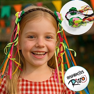 Tiara com Trança e Fitas Coloridas De Festa Junina Sortida - Laço Verde - 1 unidade - Rizzo