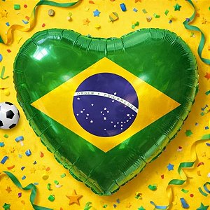 Balão de Festa Microfoil Coração - Verde e Amarelo - Bandeira do Brasil - 45cm - 50 unidades - Rizzo
