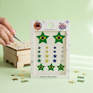 Cartela Adesivo Facial Copa do Mundo Strass - Brasil Estrela - 1 unidade - Rizzo