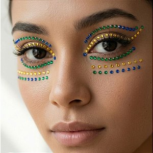 Adesivo Facial Copa do Mundo Strass - Brasil - Modelo 3 - 1 unidade - Rizzo