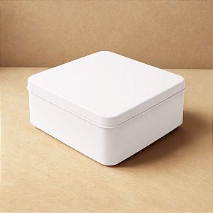 Lata de Metal Quadrada - Branco - 11,5x11,5x5,5cm  - 1 unidade - Rizzo