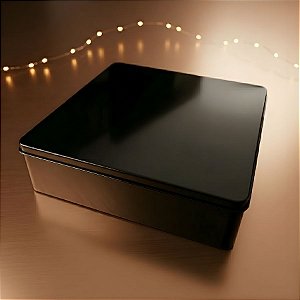 Lata de Metal Quadrada - Preto - 19,5x19,5x5,5cm - 1 unidade - Rizzo