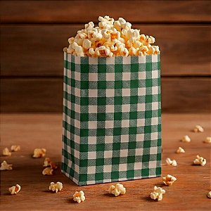 Saquinho de Papel Para Pipoca ou Hot Dog  Xadrez - Verde - 14cm - 50 unidades - Rizzo