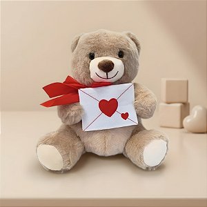 Urso de Pelúcia com Cartinha de Amor - Marrom Claro - 23x26x18cm - 1 unidade - Rizzo
