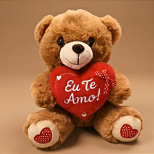 Urso de Pelúcia com Coração Decorado - Marrom - 18x23x17cm - 1 unidade - Rizzo