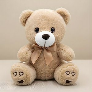 Urso de Pelúcia com Laço - Bege Claro - 17x21x12cm - 1 unidade - Rizzo