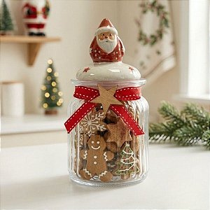 Pote Decorativo de Vidro de Natal - Papai Noel - 15x9cm - 300mL - 1 unidade - Rizzo