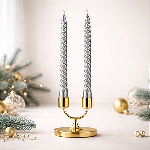 Vela em Espiral Metalizada - Prata - 25cm - 2 unidades - Rizzo