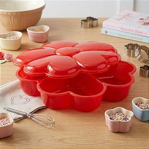 Petisqueira Em Acrílico - Foundue Box - Flor de Corações - Vermelho Translucido - 25cm - 1 unidade - BlueStar - Rizzo