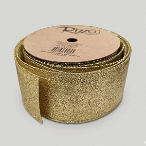 Fita Aramada Decorativa de Natal - Dourado com Glitter - 6,3cm x 9,14m - 1 unidade - Rizzo