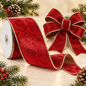 Fita Aramada Decorativa de Natal - Vermelha - 6,3cm x 9,14m - 1 unidade - Rizzo