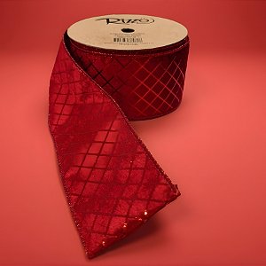 Fita Aramada Decorativa de Natal - Quadriculada Vermelha - 6,3cm x 9,14m - 1 unidade - Rizzo