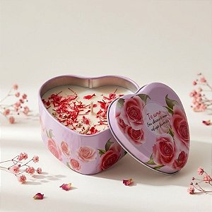 Vela Aromática - Lata Metálica Coração - Te Amo - Rosas - 7,5cm - 1 unidade - Rizzo