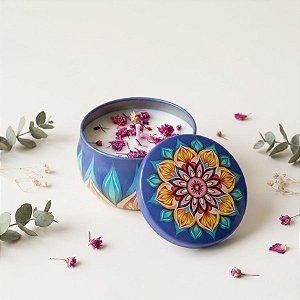Vela Aromática - Lata Metalizada Mandala - Roxo - 6cm - 1 unidade - Rizzo