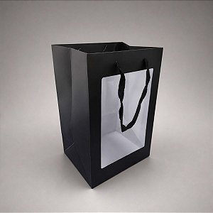 Sacola de Papel com visor PVC 35x25x18cm - Preta - 1 unidade - Rizzo