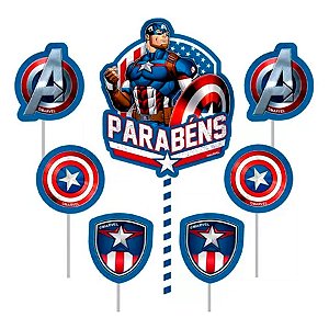 Topo de Bolo Impresso EVA - Capitão América - 7 unidades - Disney Original - Rizzo