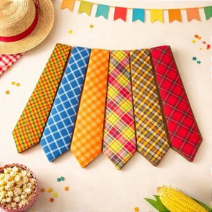 Gravata de Papel de Festa Junina - Xadrez - Colorida - 38cm - 6 unidades - Festa Maluca - Rizzo