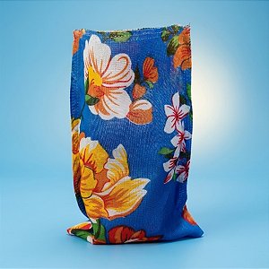 Saquinho para Pipoca e Hot Dog Chita - Azul e Flores Amarelas - 15,5x22cm - 10 unidades - Rizzo
