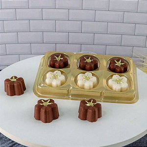 Caixa Retangular de Acetato Para Bombons 6 Cavidades - Dourado -  Ref.14240 - 10 unidades - BWB - Rizzo