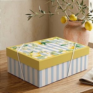 Caixa Retangular Com Tampa e Elástico - Sicília - M 35x25x11cm - 1 unidade - Cromus - Rizzo